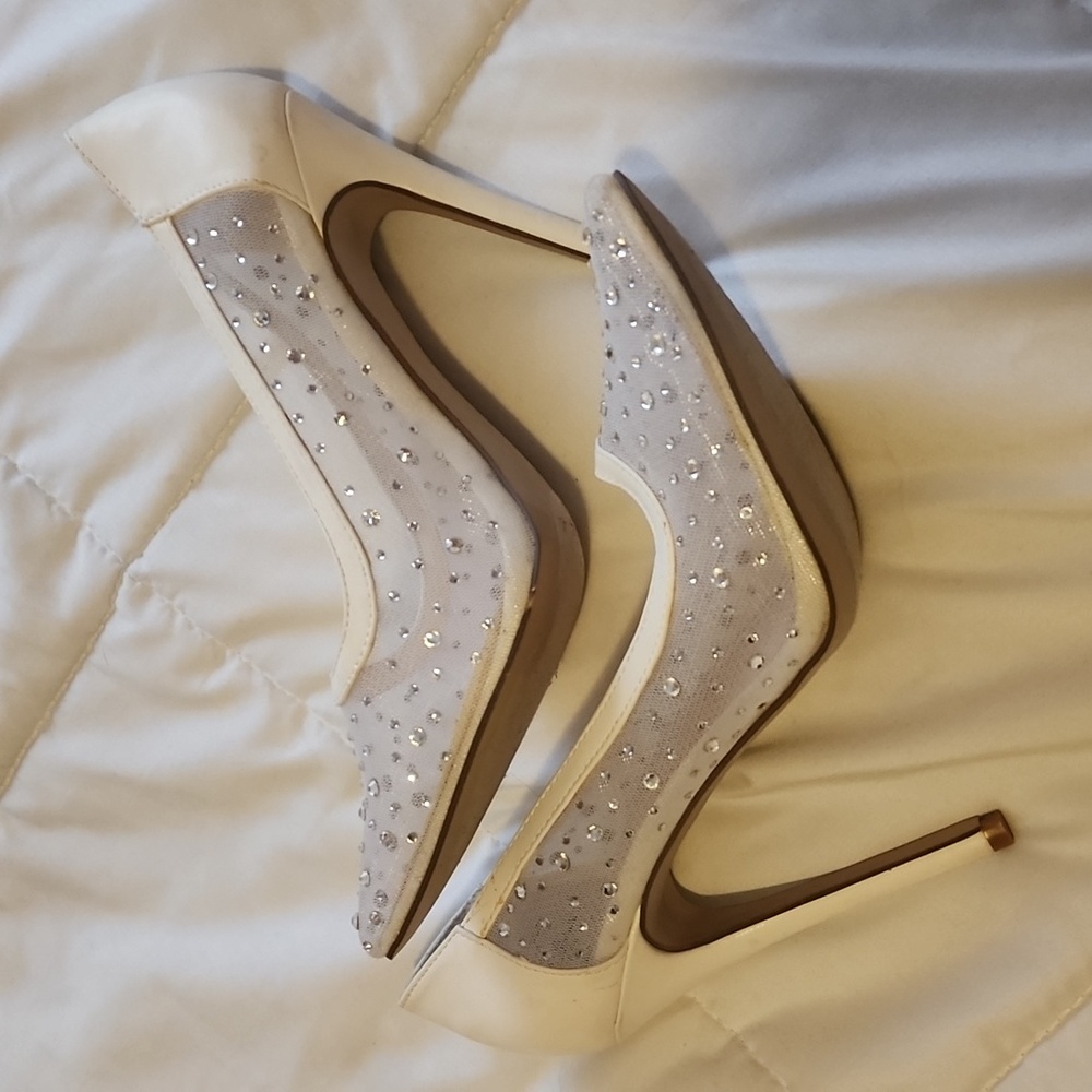 Womens sheer heels with rhinestones